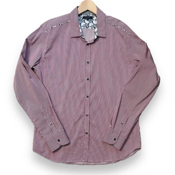 Men’s Ted Baker London Pinstripe Burgundy/White Button Down Shirt Size 6/Neck 17 - Picture 1 of 9
